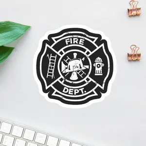 Fire Dept. Sticker – Vintage Firefighter Badge Design, Fireman Helmet & Hydrant Graphic Decal for Firefighter Supporters & First Responders