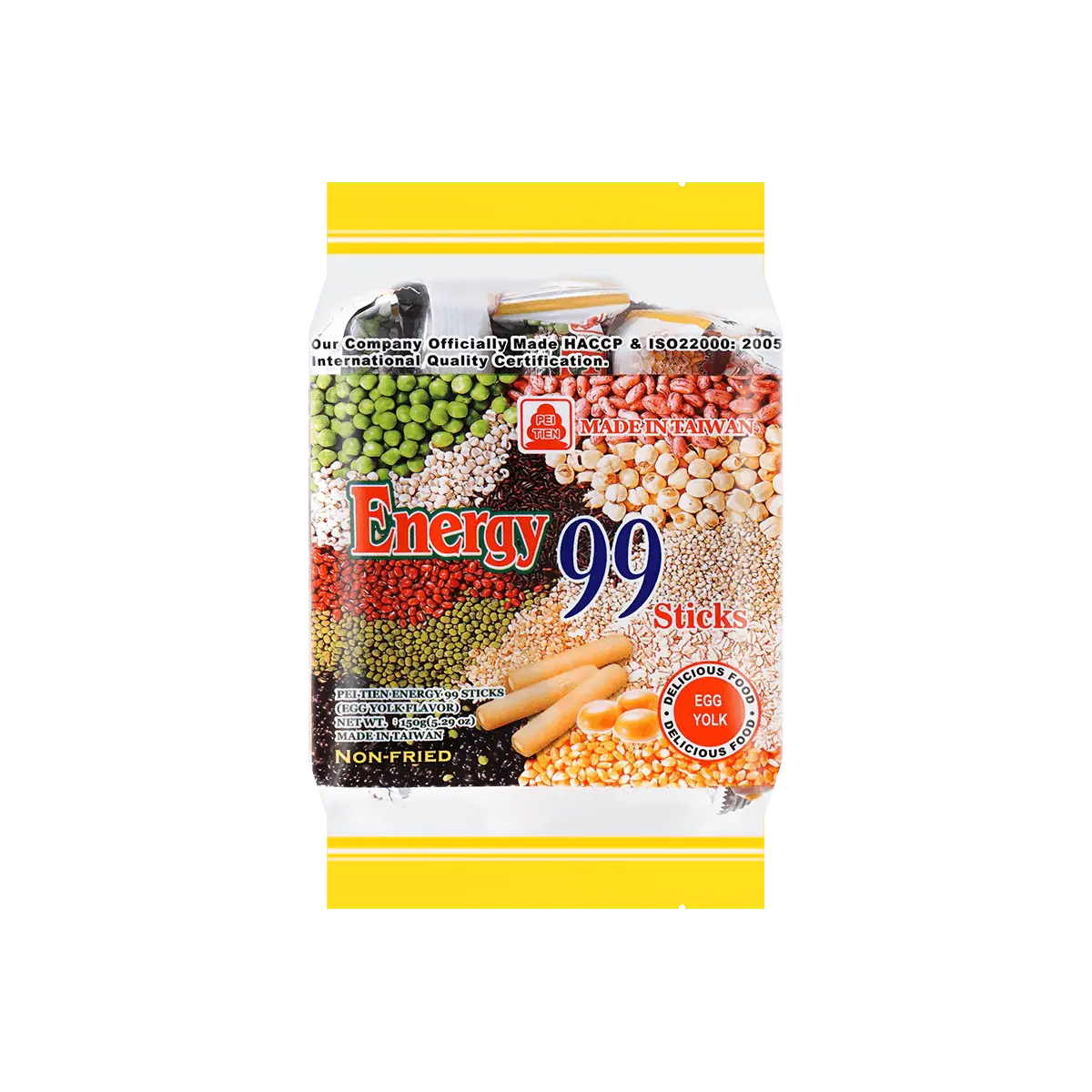 Pei Tien Taiwan 99 Energy Bar - Crispy Egg Yolk Flavor Cereal Rolls, 150g Snack Pack