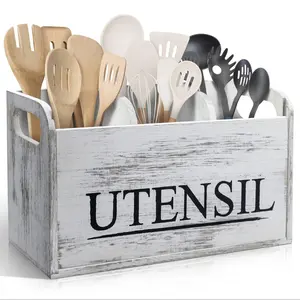 Wooden Kitchen Utensil Holder, 1 Count Large Utensil Organizer, Cooking Tools Storage Rack, Kitchen Utensils Storage Box, Kitchen Pantry Storage