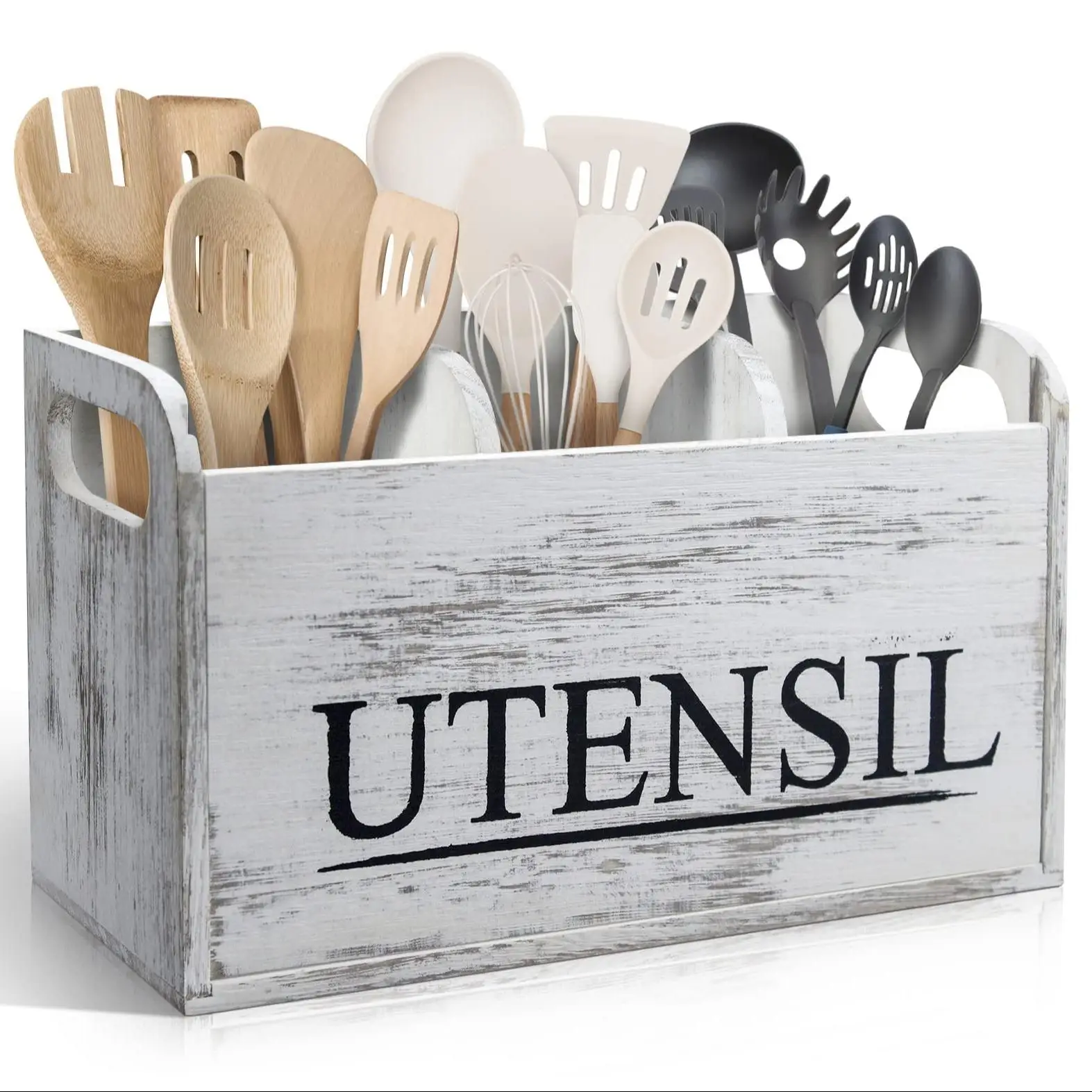 Wooden Kitchen Utensil Holder, 1 Count Large Utensil Organizer, Cooking Tools Storage Rack, Kitchen Utensils Storage Box
