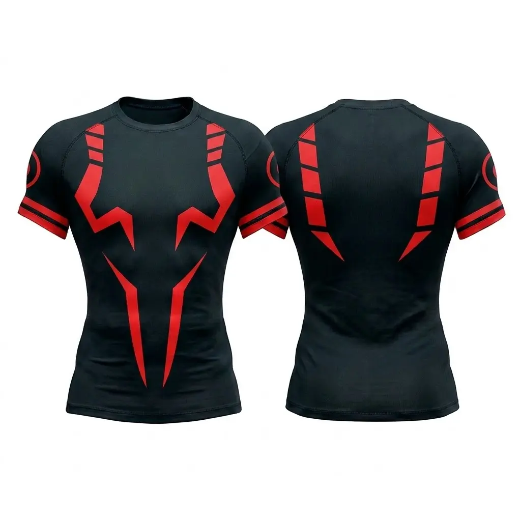 Sukuna Graphic Short Sleeve Compression Shirt, Mens Tight Fit Athletic Rash Guard, Quick Dry Breathable Gym Workout Top, Bodybuilding Running Fitness Base Layer, Aesthetic Graphic Training Tee