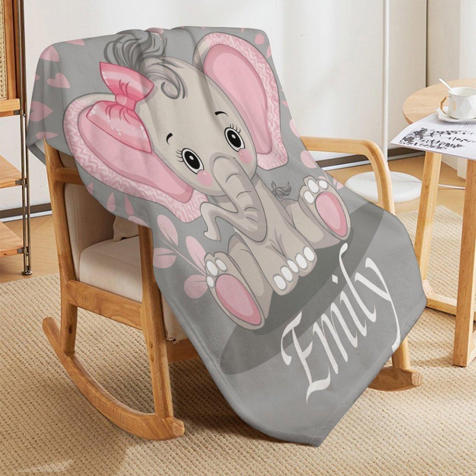 Custom Name Cute Elephant  Blanket ,Personalized Name Gift ,Suit for The Sofa, Bed, Travel, Camping, Living Room, Office, Chair，Gifts for Family or Child  ,Friend , Send your custom text via shop chat to personalize