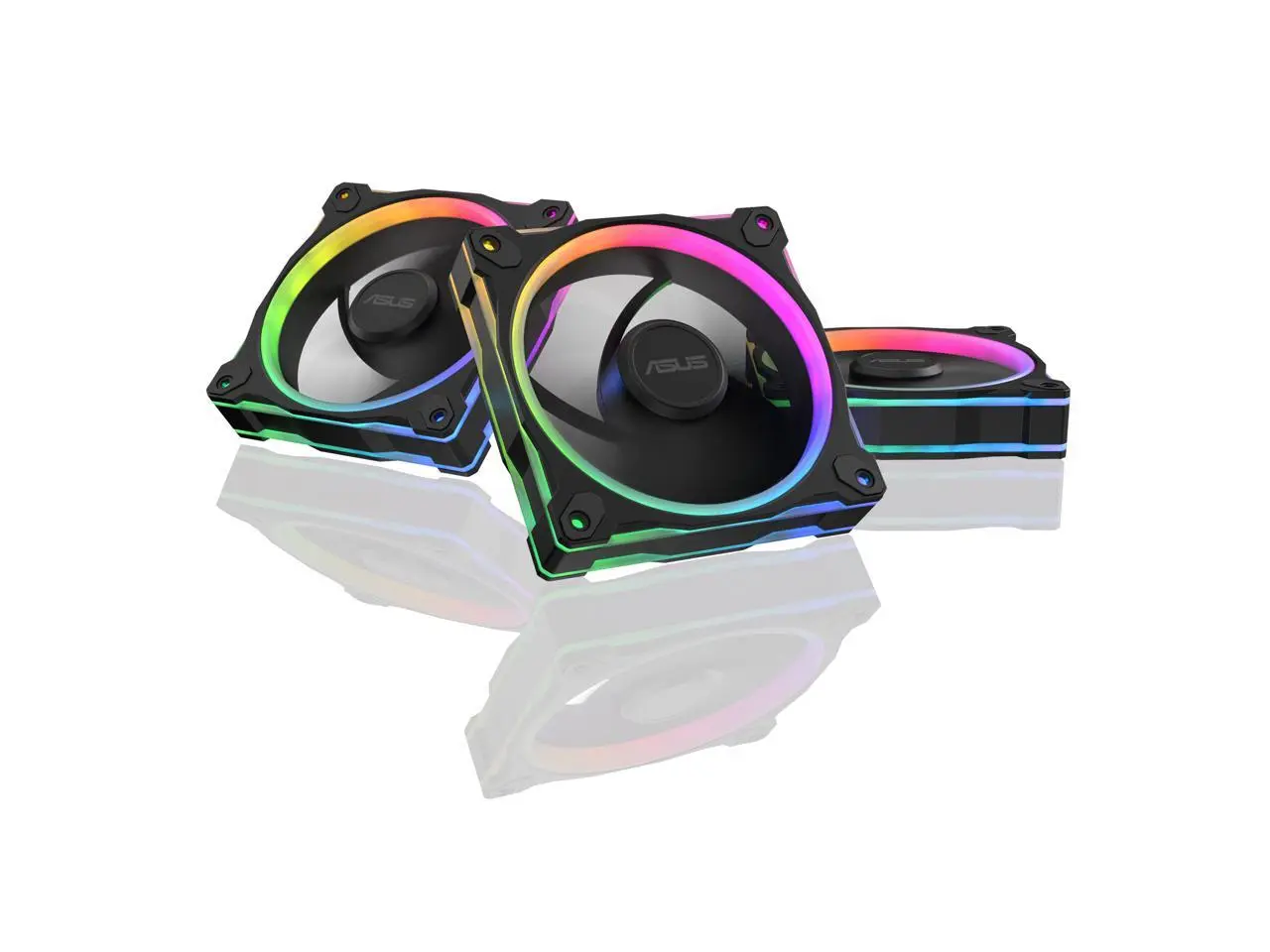 ASUS Prime MR120 ARGB fan black triple pack, 28mm extra-thick frame, quiet, high-performance cooling with PWM control, 20 ARGB LEDs with dual-sided frame lighting, Aura Sync compatibility