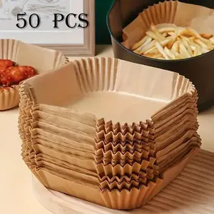 8inch Square Air Fryer Disposable Paper Liners, 50PCS Non-Stick Food Grade Parchment Paper, Oil Resistant, Waterproof, Food Grade Baking Paper for 8-10 QT Air Fryer Microwave box