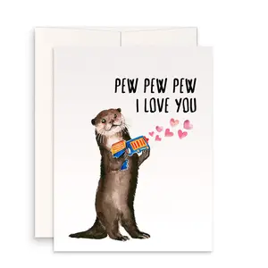 1pc   Dart War Otter Anniversary Card For Husband - Pew Pew I Love You Card For Girlfriend - Funny Valentines Day Card For Boyfriend