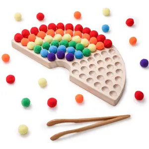 Wooden Peg Board Beads Game Color Sorting Toys Counting Matching Game Bead Counting Fine Motor Skill Montessori Toys for Toddlers (Rainbow) Easter gift toddlers