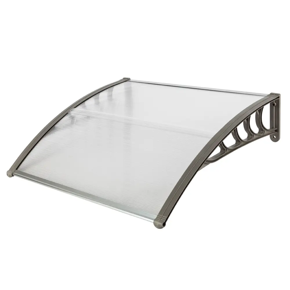 Household Door Window Awning, 40×38 in, 5mm Transparent Polycarbonate Sheet, Gray ABS Brackets, Front & Rear Aluminum Fixing Bars, Waterproof UV-Proof Rain Shelter for Entryway, Patio