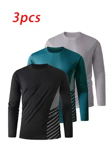 Men's Casual Sports Long Sleeve T-Shirt, Moisture-Wicking Quick-Dry Elastic Fabric, Ideal for Outdoor Fitness Running Daily Wear