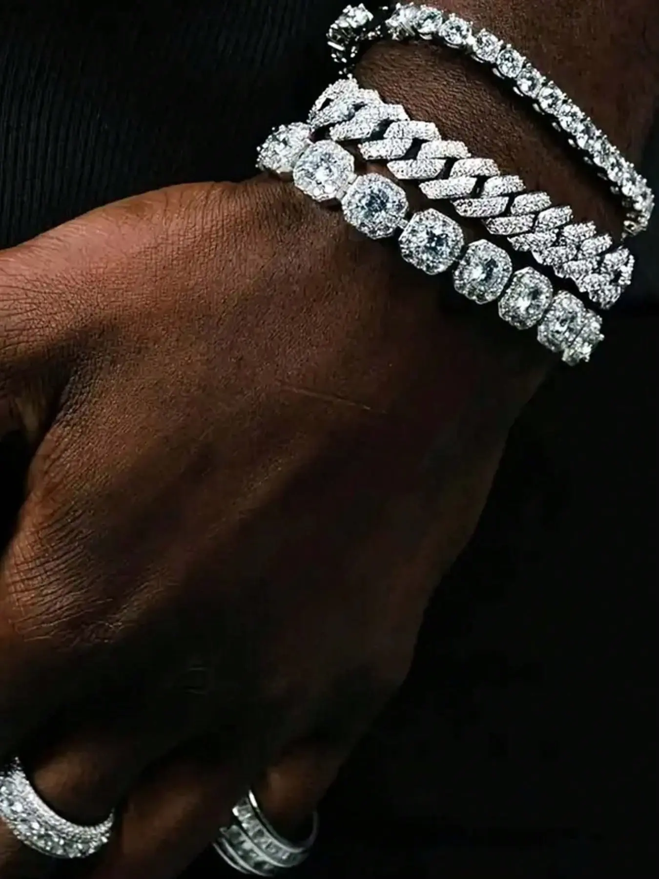 Luxury Rhinestone Decorated Cuban Link Bracelet, 3counts Exquisite Trendy Bracelet for Women & Men, Fashion Accessories for Daily & Party Decoration, Birthday Gift