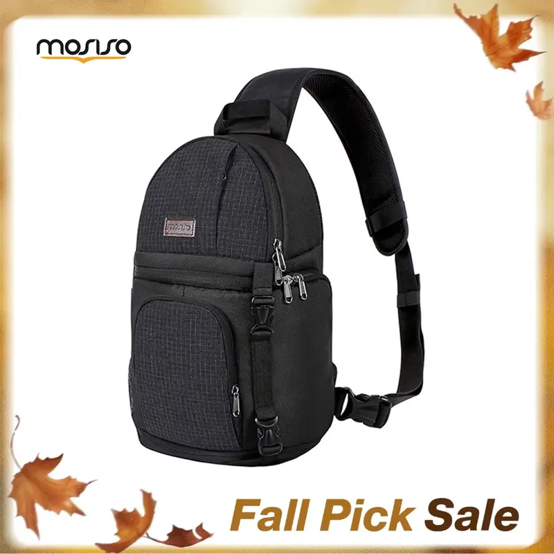 MOSISO Adjustable Camera Sling Backpack - Shockproof Fabric Shoulder Bag with Tripod Holder, Removable Inserts, Anti-Theft Pocket, Fits DSLR/SLR/Mirrorless Cameras (Canon, Nikon, Sony) & Smartphones (Travel, Vlog Accessories), Casual-Style, Breathable Mes