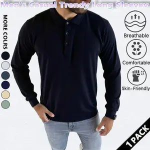Men's casual T-shirt, new style, versatile solid color, polo shirt, all year round, vacation, travel, fitness, sports, wrinkle-free, quick-drying, breathable and skin-friendly.
