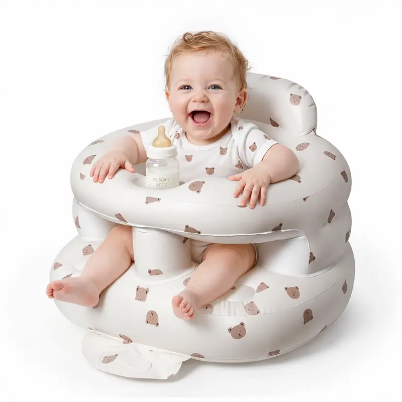 Multifunctional BPA-Free PVC Upgraded Inflatable Baby Floor Chair with Safety Guardrails, Raised Armrests, Thicker Design, Built-In Air Pump for 3-36 Months Infants (Beach Compatible)