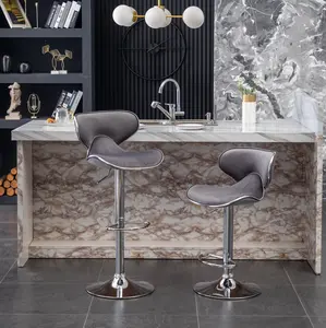 Masaccio Velvet Upholstered Adjustable'swivel Barstool, Set of 2, Gray