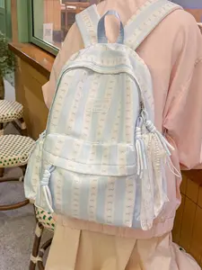 1pc  Women's backpack with contrasting colors, zipper closure, striped bow, fashionable and versatile, suitable for students, campus travel, commuting, women's backpack Backpacks Women