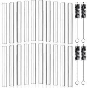 20Pcs 6 Inch Borosilicate Glass Pipe, 12mm OD, 9mm ID, 2mm Thick Wall, High Temperature Resistance Blowing Tube with 4 Cleaning Brushes - for Glass Blowing, Lampworking, Craft Projects