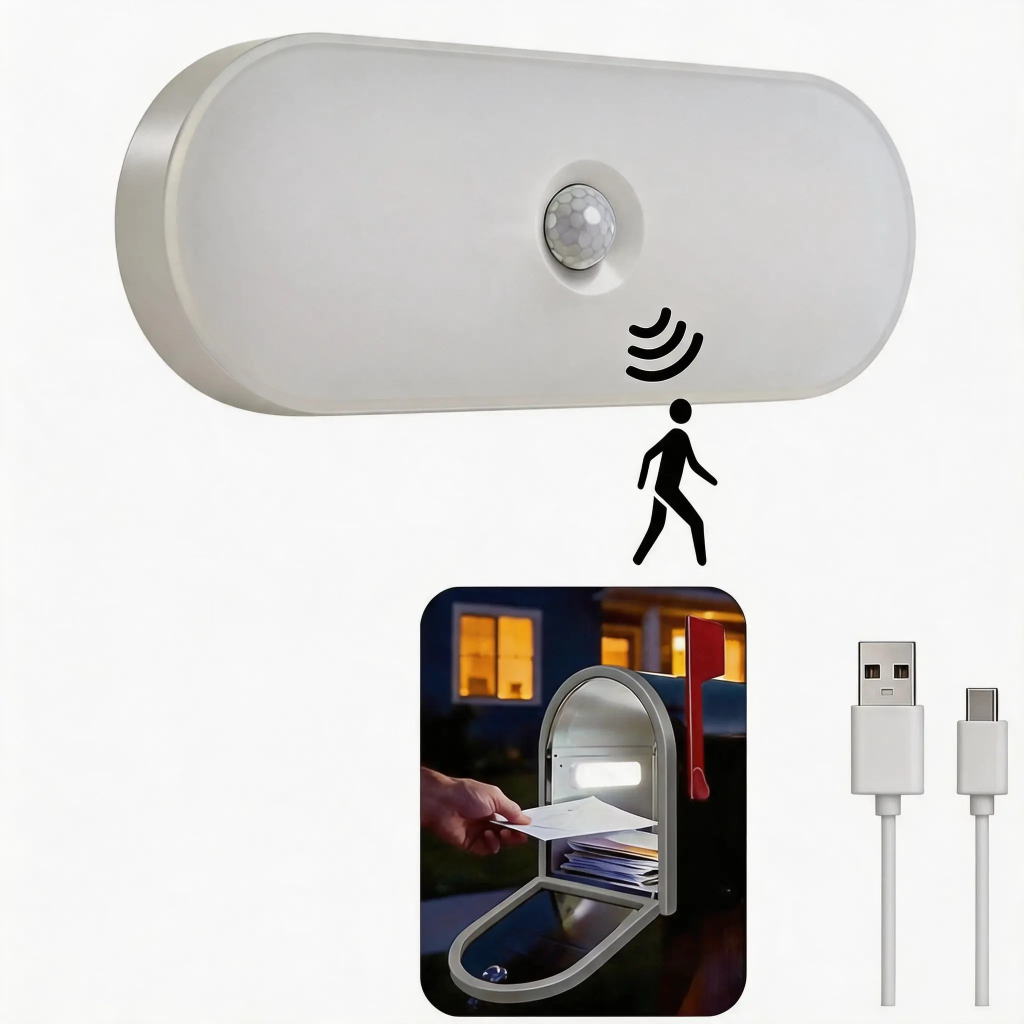 Rechargeable Wireless Motion Sensor Mailbox Light, Magnetic LED Postbox Lamp, Easy Install LED Lighting Decoration for Ring Mailboxes & Outdoor Postbox Accessories