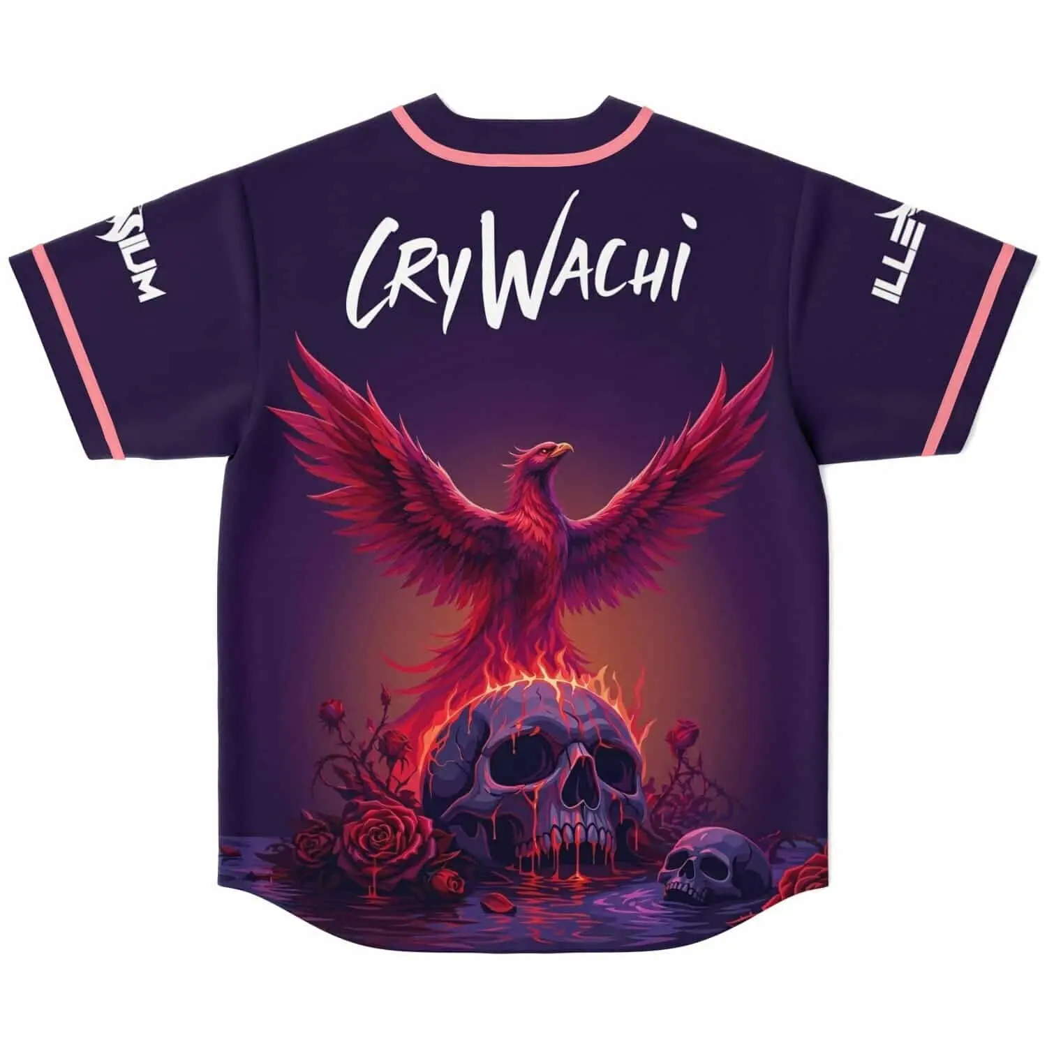Kai Wachi Inspired Purple EDM Baseball Jersey – Retro Festival Graphic Button Up Shirt for Rave, Dubstep, and Bass Music Lovers