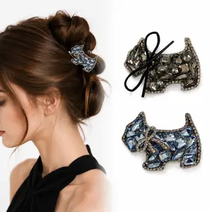 Sparkly Rhinestone Dog Hair Clip for Women, Unique Hair Clips Crystal Puppy Barrettes, Shiny Durable Hair Accessory