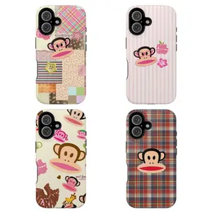 Paul Frank Phone Case, Striped Gingham Patchwork Pattern Shockproof Case Cover Compatible with iPhone 17/16/15/14/13/12/11 Pro Max/Plus