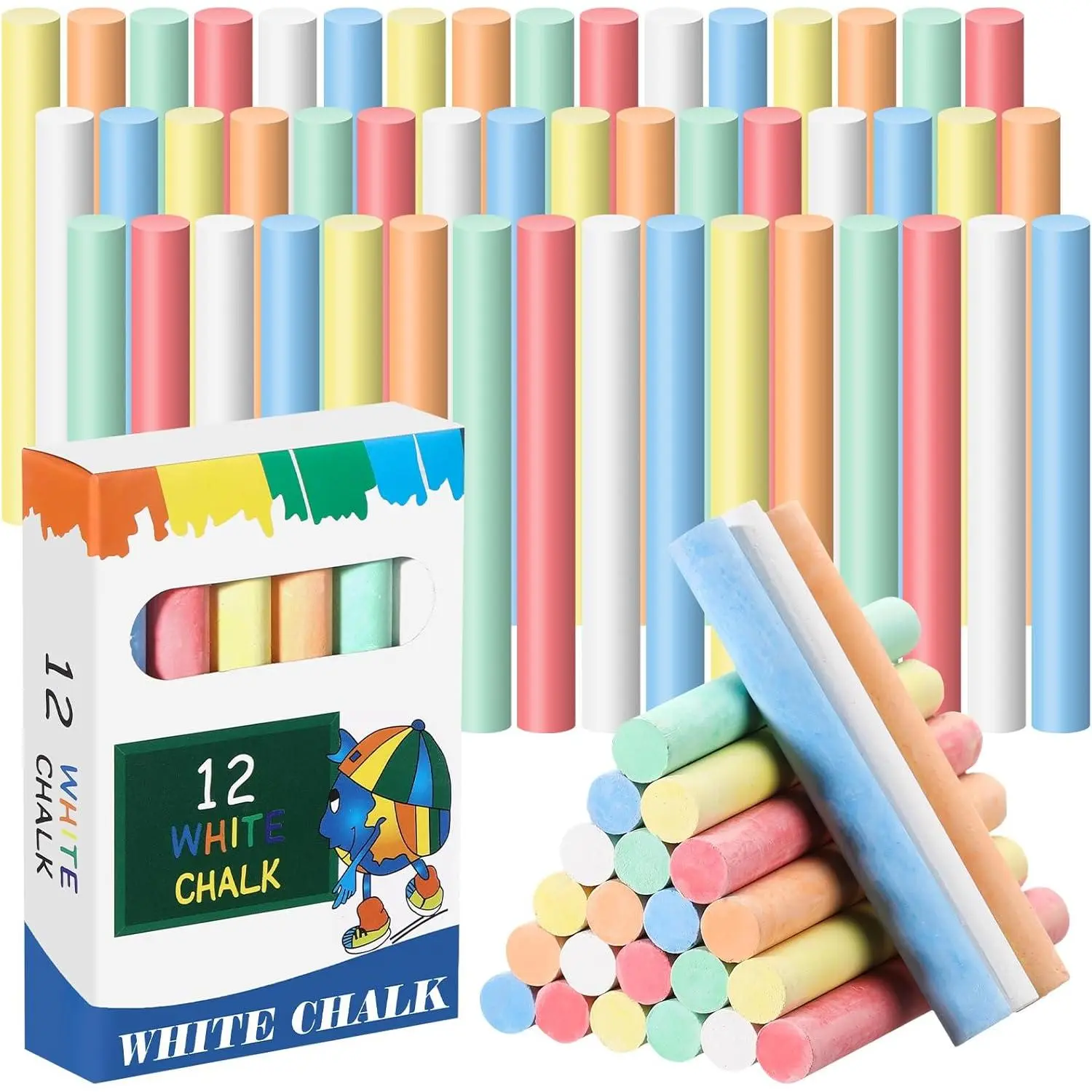 48 Pcs 6 Colored Dustless Chalkboard Chalk Sticks Writing Supplies for Indoor Chalkboard Home Cafe Menu Sidewalk Art