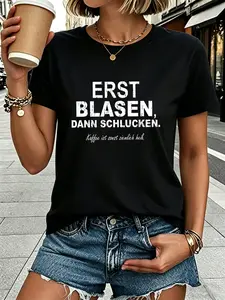 First Breathe, Then Swallow Letter Print T-Shirt