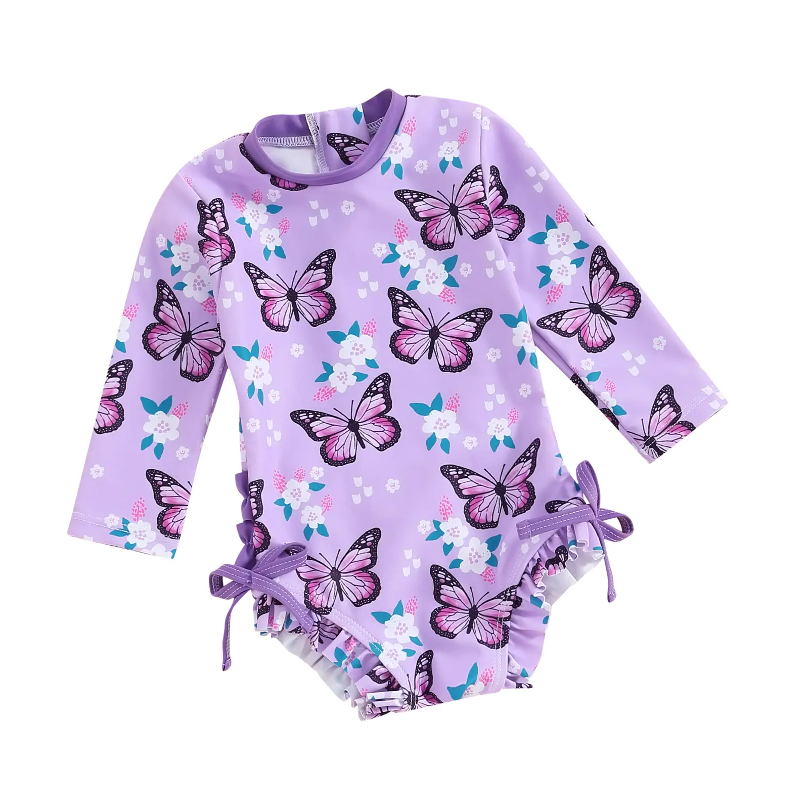 Toddler Baby Girls Bikini Beach Swimwear Zipper Swimsuit UPF 50+ Rash Guard Long Sleeve Bathing Suit