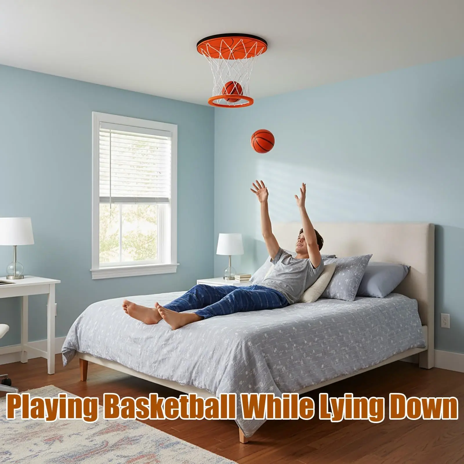 Indoor Ceiling Mini Basketball Hoop Set - Fun Lying-Down Basketball Game for Kids & Adults, Bedroom/Office Stress Relief Toy, Creative Gift for Basketball Lovers BeyBattle with Launchers Doll Ball Joints and Hand