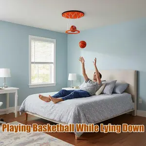 Indoor Ceiling Mini Basketball Hoop Set - Fun Lying-Down Basketball Game for Kids & Adults, Bedroom/Office Stress Relief Toy, Creative Gift for Basketball Lovers