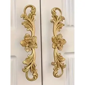 1pc Elegant Brass Cabinet Handle - Vintage European Neoclassical Style, Polished Finish With Floral Pattern, Includes Mounting Hardware, Perfect For Wardrobe Doors, Luxury Home Decor |   Magnificent Cabinet Knob |   Polished Metal, Cabinet Decorative Hard