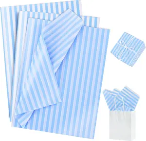 Sky Blue Pin Stripe Tissue Paper Bulk,Wrapping Tissue Paper for Gift Bags, 14 x 20 Inch Gift Wrap for Wedding Birthday Easter Graduation DIY Crafts Holiday Flowers-30 Sheets