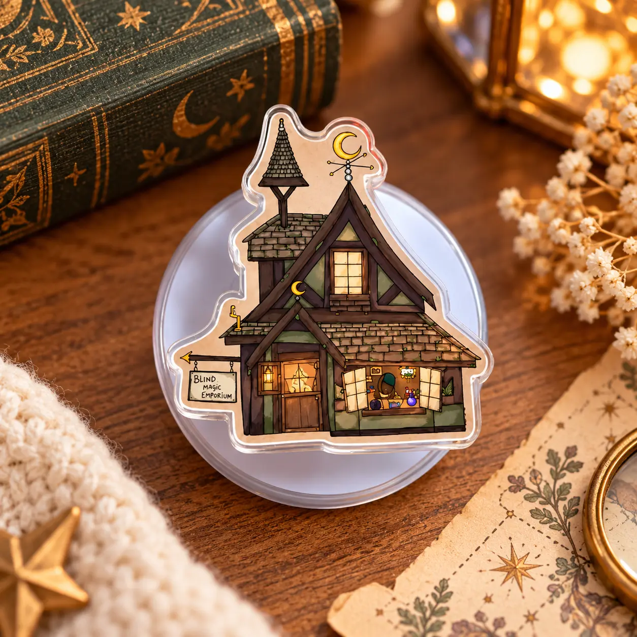 Witch Cottage Phone Grip, Magical Apothecary House Phone Holder, Gothic Fantasy Phone Accessory, Cozy Dark Academia Gift for Magic Lovers