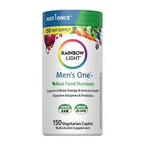 Rainbow Light Mens Multivitamin One + | 150 Caplets | Supports Cellular Energy & Immune Health | with Vitamins C, D, and Zinc | Real Food Nutrients, Digestive Enzymes & Probiotics