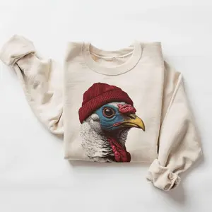 Retro Tom Turkey Wearing Beanie Vintage Thanksgiving Birding Unisex Sweatshirt #DICH