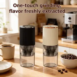 Electric Coffee Bean Grinder, Ceramic Burr, Adjustable Coarseness, One-Button Auto Grind, Compact Portable, Ideal for Home Kitchen Office