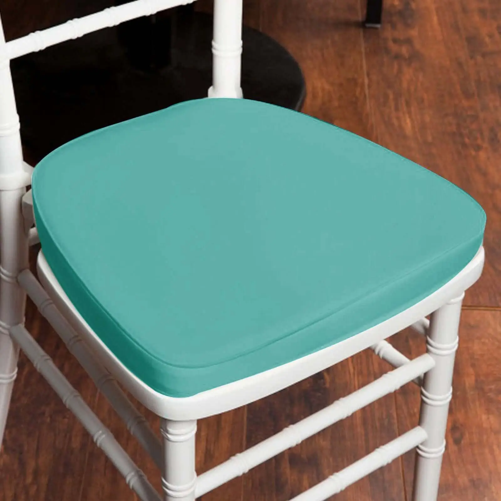 Chiavari Chair Memory Foam Pad - 1.5" Thick, Indoor Use, Turquoise, Removable Zipper Cover, Machine Washable, No Bleach/No Ironing, Ties & Velcro Attachment Straps (For Chiavari Chair Owners), Hook & Loop