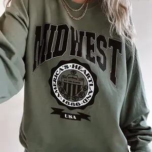 Midwest Sweatshirt, Trendy Collegiate Vintage Style Crewneck, Aesthetic Y2K Sporty Sweatshirt