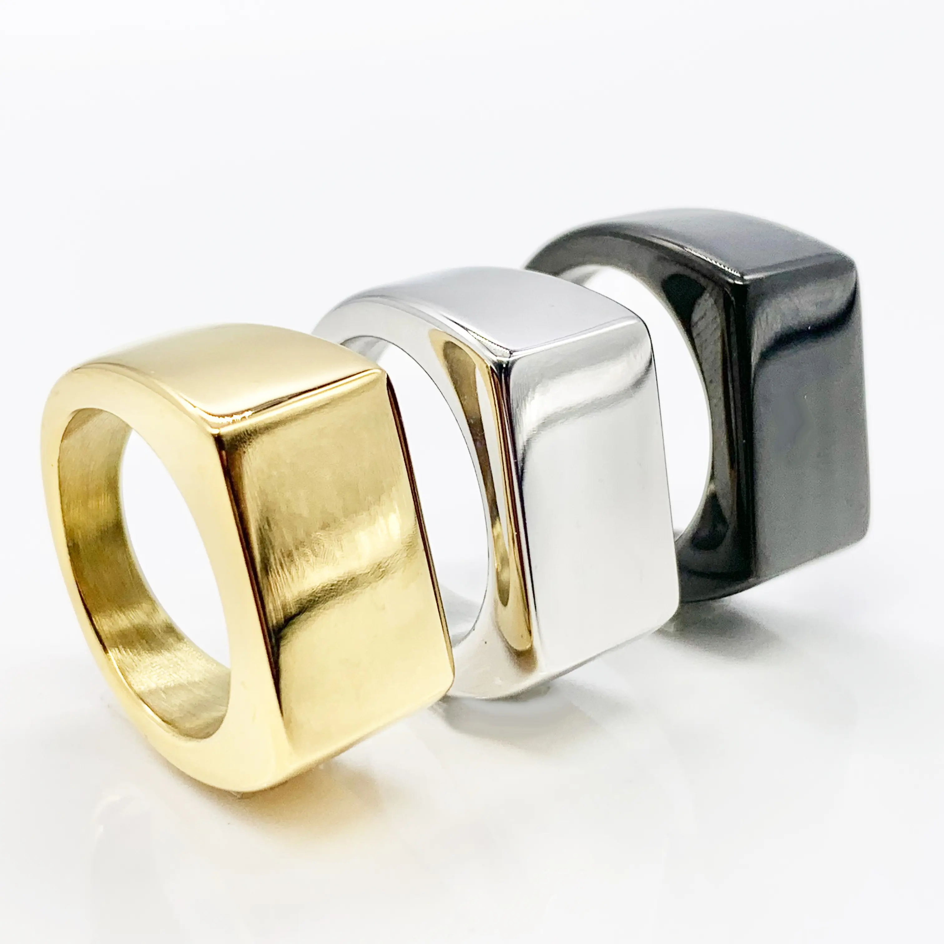 Rectangle signet ring, Geometric Minimalist Ring for men and women, Polished Mirror Finish pinky ring