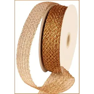 1.5 Inch By 30 Yard Brown With Laser Gold Foil Deco Flex Ribbon