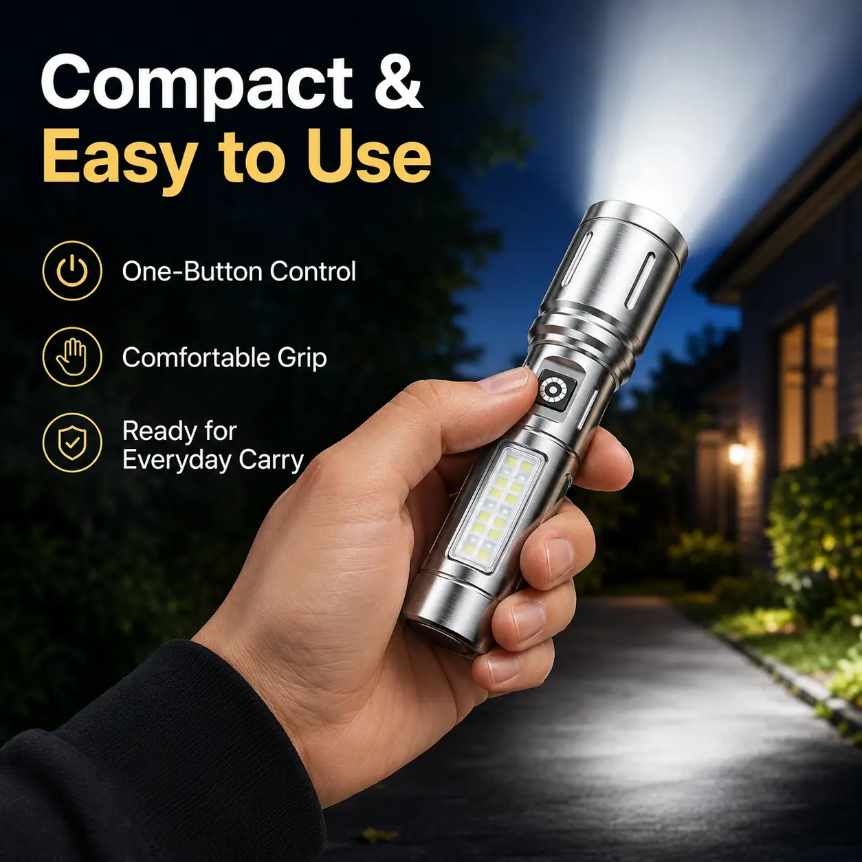 5000 Lumens Super Bright LED Flashlight with USB-C Rechargeable, 6 Modes, COB Side Light, Waterproof, Hiking Gear Functional Light, Portable Grip, Side Zoom for Camping Emergencies, Outdoor Work Gift for Outdoorsmen