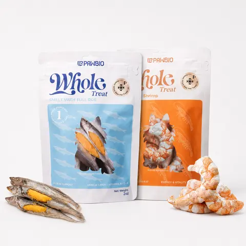 Pawbio Whole Treats Variety Pack | Freeze-Dried Smelt with Roe + Whole Shrimp Cat & Dog Treats, Single Ingredient High Protein No Additives