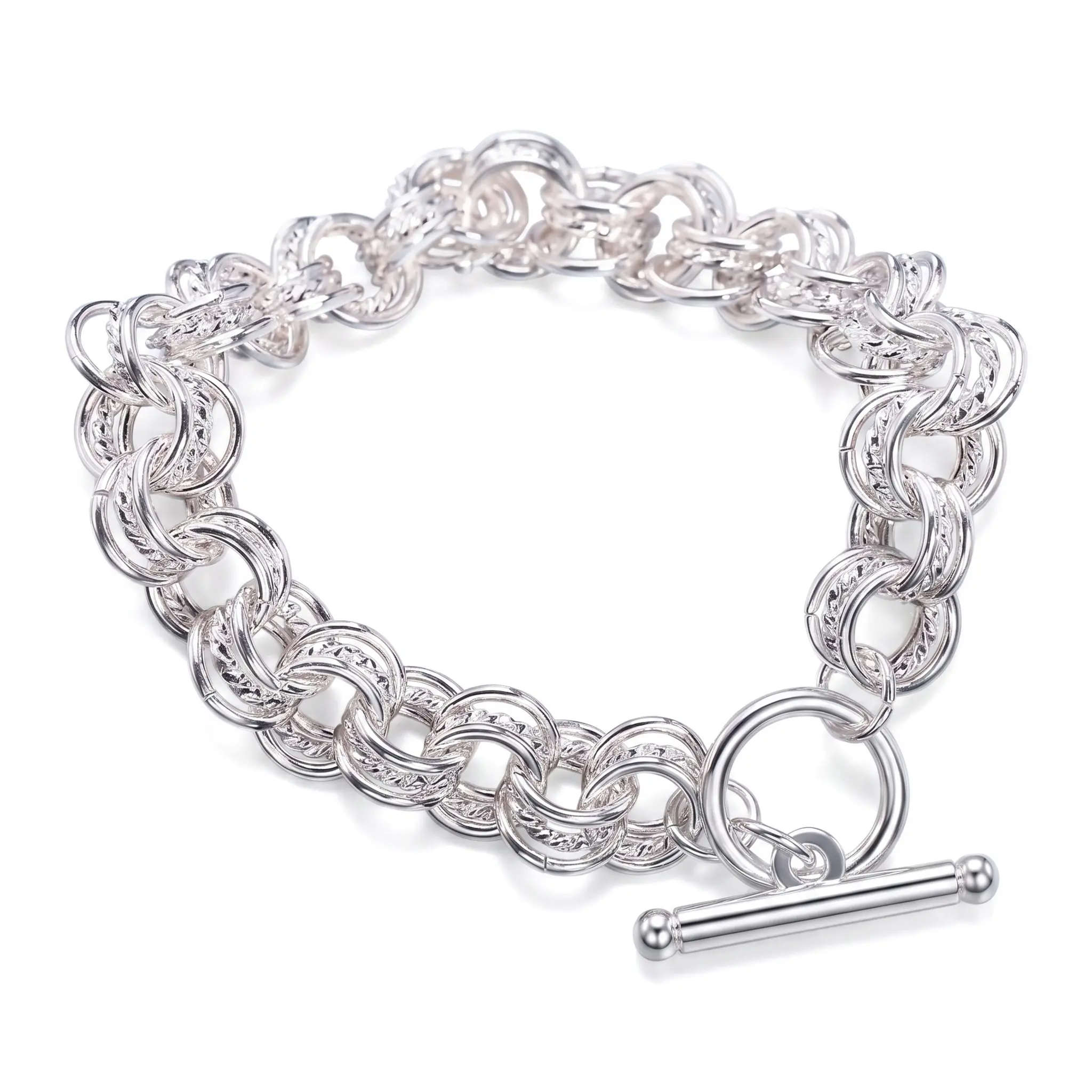 S925 Silver Double Link Chain Bracelet Vintage Toggle Clasp Curb Chain Bracelet Elegant Everyday Statement Jewelry Gift for Her,Product size:20cm*1cm/7.87in*0.39in