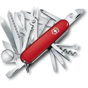Swiss Champ Swiss Army Knife, 33 Functions, Swiss Made Pocket Knife with Large Blade, Screwdriver, Chisel and Combination Pliers - Red