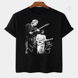 Eric Clapton Mark Knopfler ​Signed New Black T-Shirt Unisex Cotton Fabric Tee Full Size