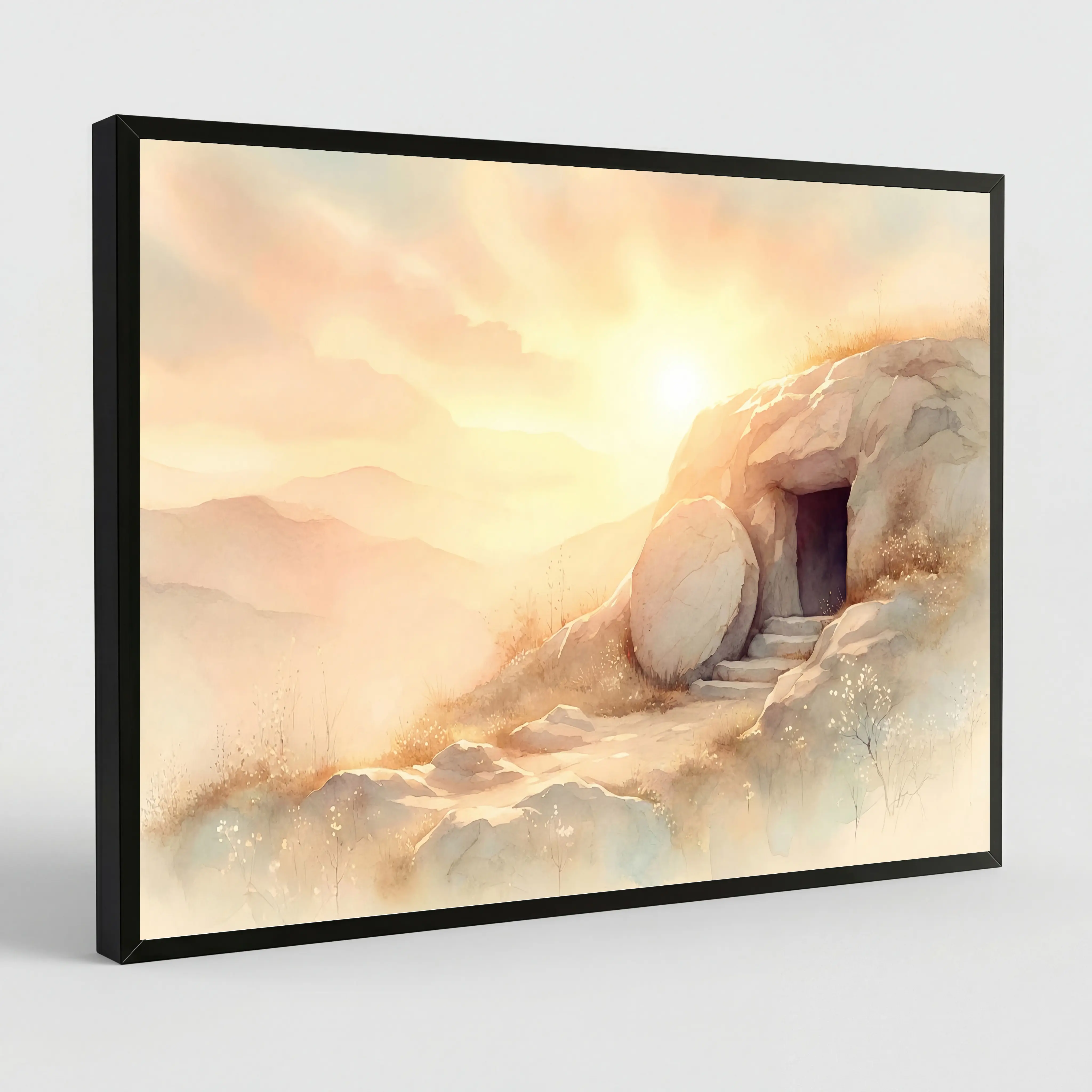 Empty Tomb Easter Morning Painting Wall Art Poster, He Is Risen Christian Jesus Resurrection Poster, Easter Picture Bible Verse Decor for Living Room Bedroom Church Prayer Room