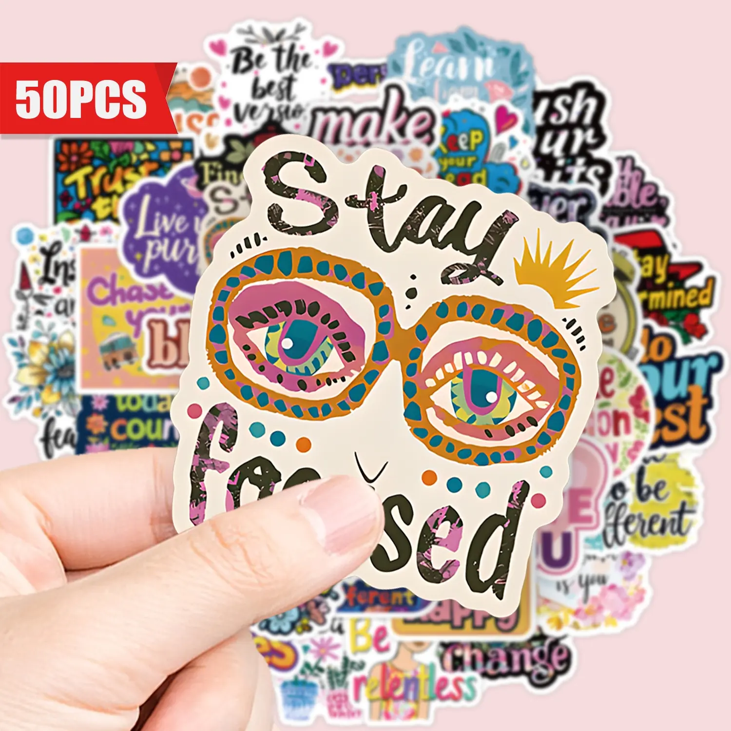 50pcs Inspirational Quotes Self-Adhesive Stickers, Sticker Decals, Waterproof Reusable Vibrant Designs, Perfect for Laptops, Phones, Cars, Party Favors, Holiday Ideas