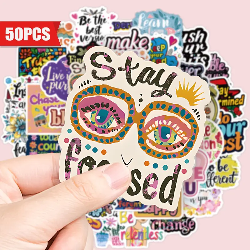 50pcs Inspirational Quotes Self-Adhesive Stickers, Sticker Decals, Waterproof Reusable Vibrant Designs, Perfect for Laptops, Phones, Cars, Party Favors, Holiday Ideas