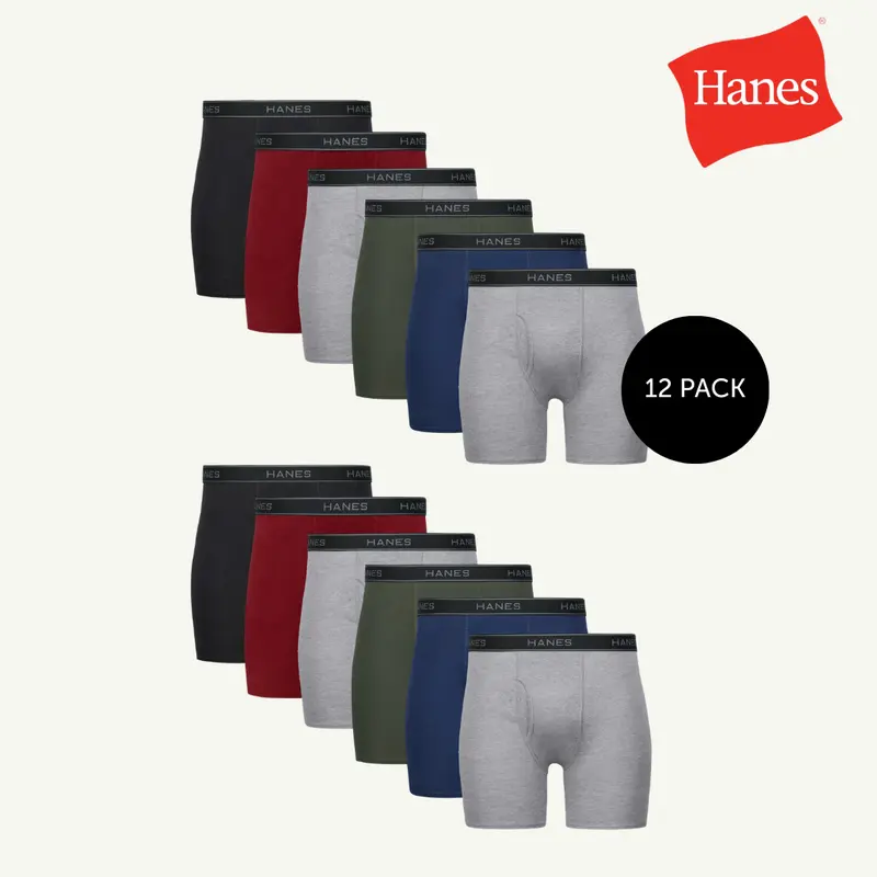 Hanes Men's Cotton Boxer Briefs Underwear Multi Pack Comfortable Fit Soft Stretch Fabric Breathable