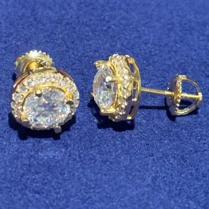 Round gold Moissanite Earrings 6.5mm 1.0CT Sparkling Gemstone Studs for Jewelry Lovers