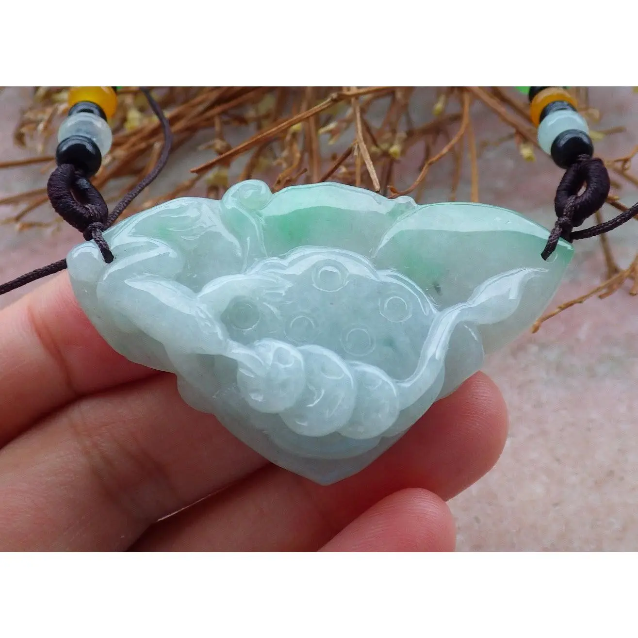 Certified Hand Carved Green Natural Myanmar Burma A Jade Jadeite Lotus Frog Toad Flower Pendant Necklace