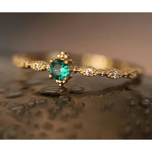 'Aarya' Emerald Green Ring, S925 Silver + Dainty Pendant | Vintage Inspired